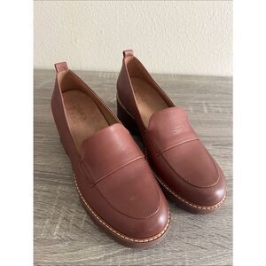 Naturalizer NEW Brown Leather Platform Loafers Lug Sole Chunky Slip On Size 6.5